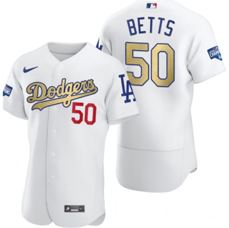 Los Angeles Dodgers #50 Mookie Betts Men Nike White Home 2020 World Series Champions Authentic Player MLB Jersey->tennessee titans->NFL Jersey